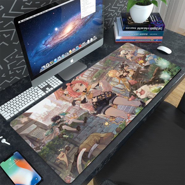 Game Yuanshen cartoon office keyboard computer desk pad large creative mat waterproof dirt-resistant thickened mouse pad，300*800*3mm