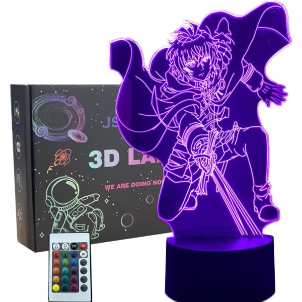WJ Anime 3D Illusjon Manga Mikaela Hyakuya Figur Nattlys LED Bordlampe Nattlys 7/16 Farger USB Belysning Soverom Hjemmedekor Dödande ängel i slutet