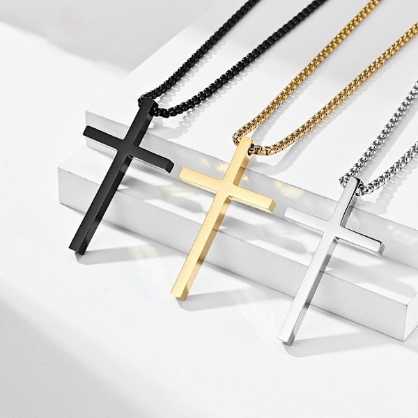 Korshalsband för män och kvinnor guld silver svart rostfritt stål silver korshänge halsband enkla söta halsband för män och
