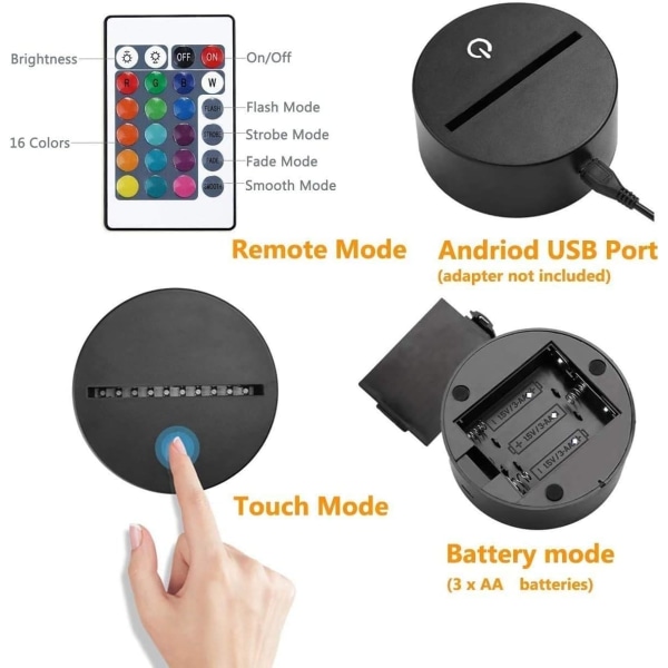 WJ 3D Haj Remote Control 16 Farve Natlys Illusion Akryl LED Bordlampe Sengebordslampe Børns Soveværelse Skrivebordsdekoration Fødselsdagsgaver Legetøj til Børn