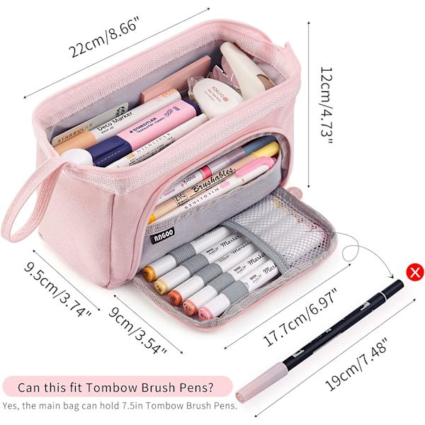 Etui med stor kapacitet, håndholdt pennepose, kosmetisk bærbar gave til kontor, skole, teenager, pige, dreng, mænd, kvinder, voksne (Pink)