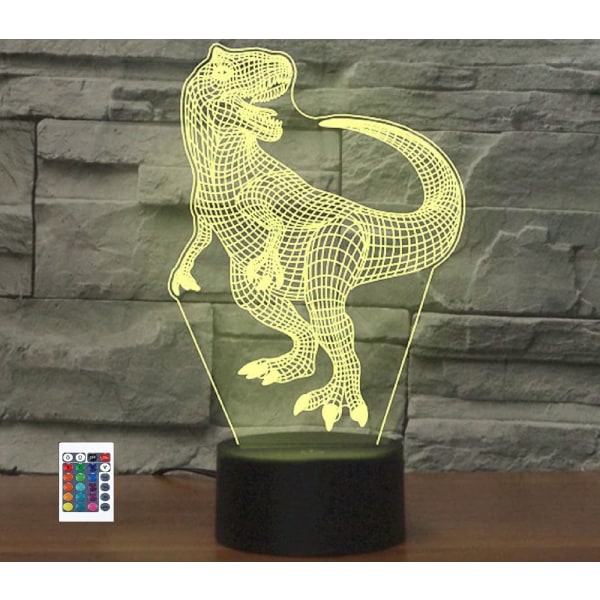 WJ 3D Dinosaur Fjernbetjening 16 Farve Natlys Illusion Akryl LED Bordlampe Sengelampe Børns Soveværelse Skrivebord Dekoration Fødselsdag Gaver Legetøj til Børn