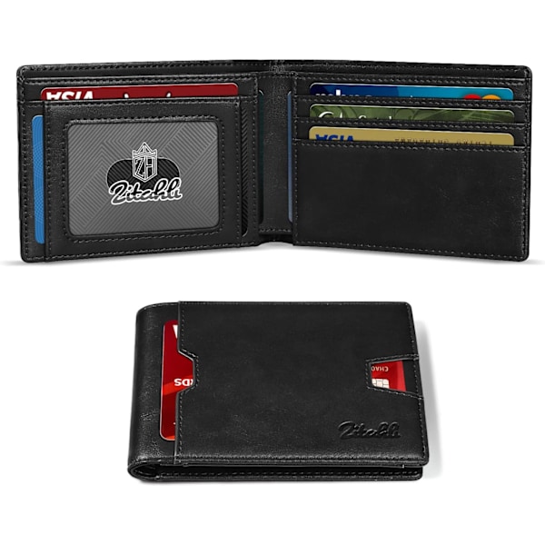 Mens-Wallet-Slim-Leather-RFID Blocking Wallet for Men Minimalist Bifold Credit Card Holder with Gift Box