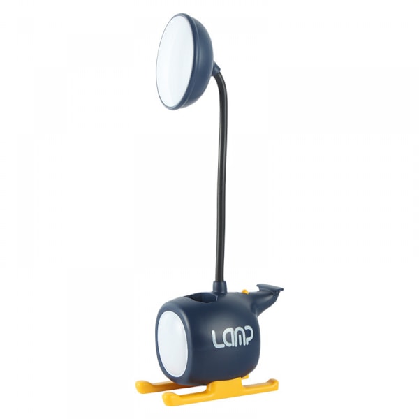 LED-skrivebordslampe for barn, liten skrivebordslampe med USB-ladeport og penneholder, øyevennlig studiebordslampe sovesal soverom lesing (blå)