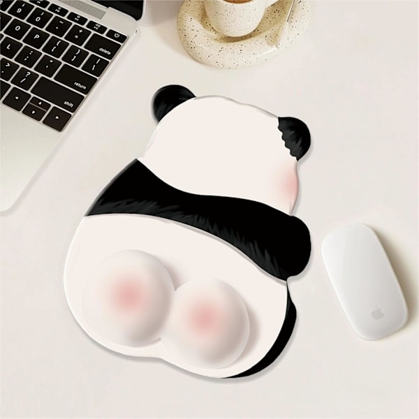 Ergonomisk musematte med håndleddsstøtte, Søt Panda musematte med håndleddsstøtte, Smertelindrende musematte, Musematte for datamaskin, bærbar PC, O white