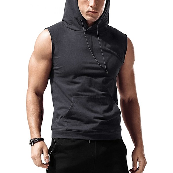 AVEKI  Mäns Workout Hooded Tank Tops Sleeveless Gym Hoodies Bodybuilding Muscle Sleeveless T-Shirts, Deep Grey, XXL