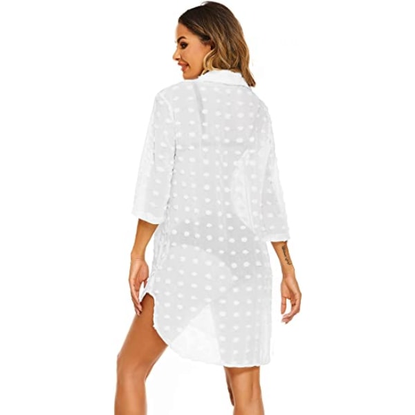 Kvinde badedragt strand cover ups skjorte bikini badetøj badetøj strand coverups kjole,  B-hvid-tyk, L