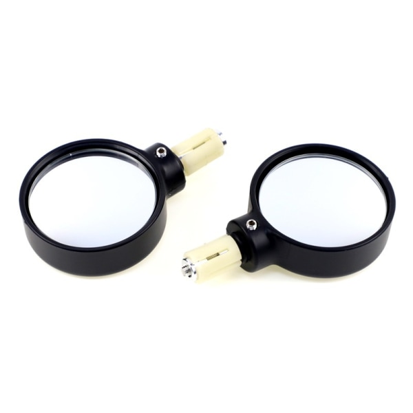 Motorcycle handlebar rear view mirror multi-angle adjustable small round mirror plane mirror - black pair (one pair)