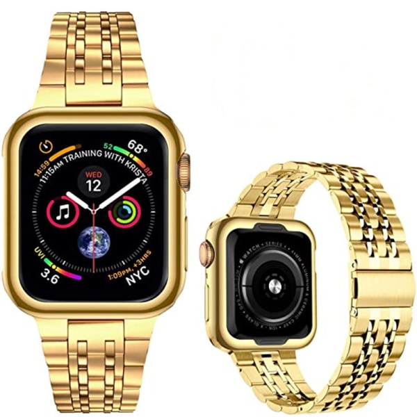 Kompatibel med Apple Watch -band 42 mm 44 mm 45 mm, solid metallrem i rostfritt stål för iWatch-serien, guld