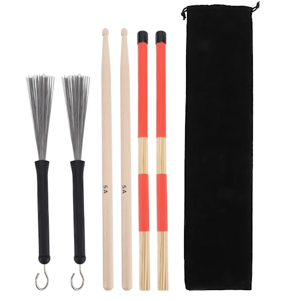 Drum Sticks Set 5A Classic Maple Rod Instrument Accessory with Retractable Brushes for Jazz