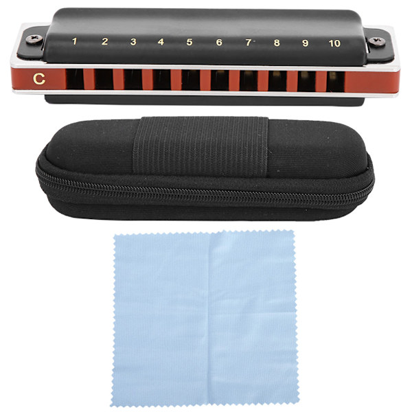 Høykvalitets Blues Harmonica 10 Hull Harmonica Musikk Instrument I Nøkkelen C (Svart)