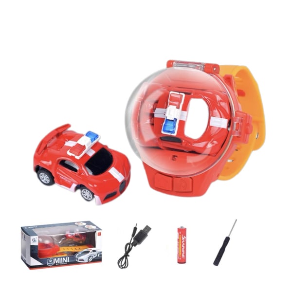 (1 paket) Watch leksak elektrisk racingbil fjärrkontroll bil watch (legeringsröd polisbil (uppladdningsbar version + 7:e batteri + skruvmejsel))