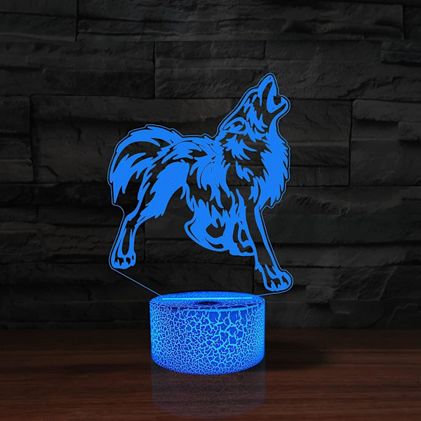 WJ 3D Cartoon Wolf Fjernbetjening 16 Farve Natlys Illusion Akryl LED Bordlampe Sengelampe Børns Soveværelse Skrivebordsdekoration Fødselsdagsgaver Legetøj