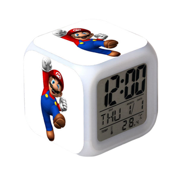 Super Mario Färgglad Väckarklocka LED Kvadratisk Klocka Digital Väckarklocka med Tid, Temperatur, Alarm, Datum