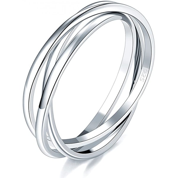 AVEKI  925 Sterling Sølv Ring Triple Interlocked Rolling Højpoleret Ring ----Størrelse  10