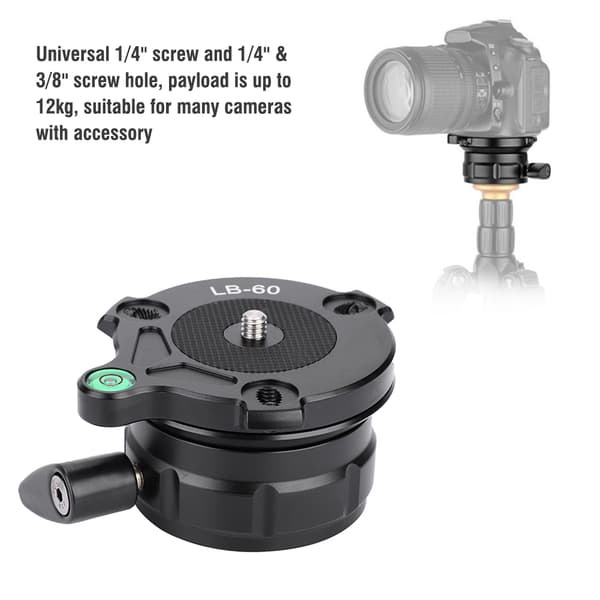 LB-60 Kraftig 12KG 1/4'' & 3/8'' Quick Release Plade Bobleniveau Stativ Kuglehoved