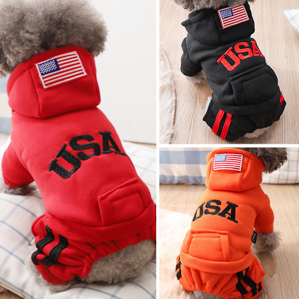 Hunde Tøj Vinter Små Hunde Firkløver Tøj Teddy Bull Bichon Med Hætte USA Tide Tøj(rød,XXL)