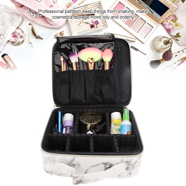 Multifunktionel PU Marmor Kosmetik Taske Opbevaring Partition Makeup Kit Etui (CAM01-24 Hvid)