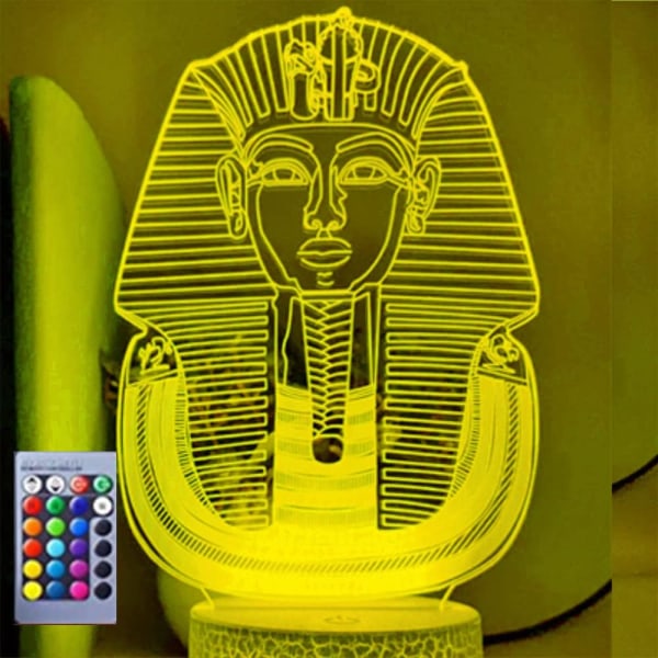 WJ 3D Egypten Pharao Nattljus Lampa Illusion 16 färger Bytbord Skrivbordsdekoration Lampor Present med akryl Platt ABS-bas USB kabelleksak