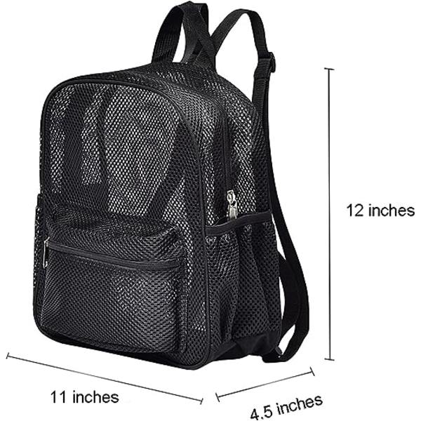 Mini mesh-ryggsekk, gjennomsiktig mesh-ryggsekk for pendling, svømming, reiser, strand, utendørs sport svart