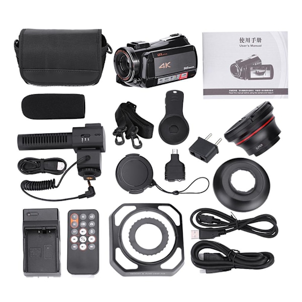 Ordro 4K UHD WiFi 12X Zoom 24MP pekskärm digital videokamera videokamera (Combo 2)