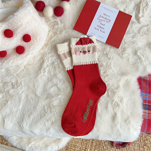 Joululahjasukat Lasten puuvillaa Syksy ja Talvi Keskituubi Sukat Iso Punainen Söpö ins Sukat Red Santa Claus 1 pair