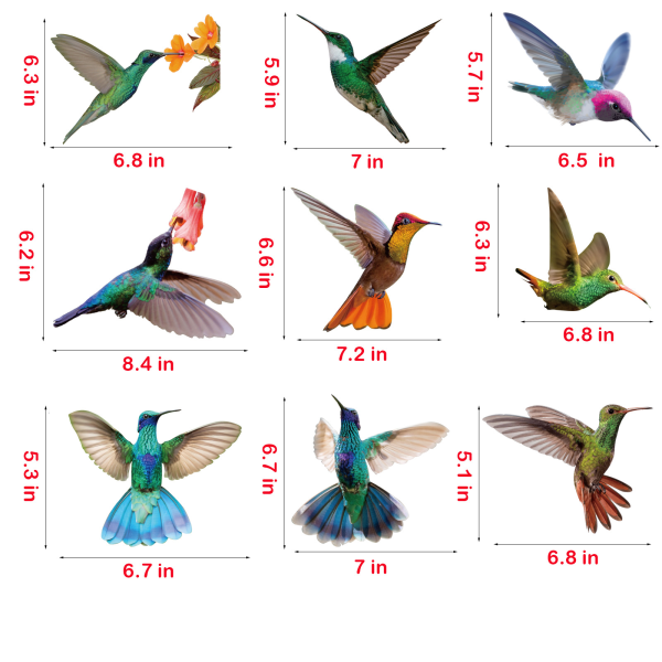 19 kpl Kolibritarrat Ikkunaan, Törmäyksenestotarrat Ikkunoiden Tarrat Linnun Törmäysten Ehkäisemiseksi Ikkunalasille Kolibritarrat, 9 Arkkia