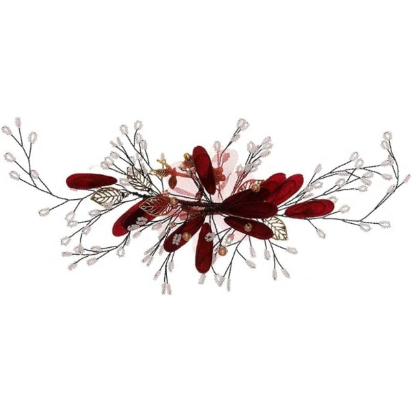 Röd blomma Handgjorda hårnålar Smycken Pärlpärlor Brudhårnålar Tiaror Huvudbonad Kvinnor Bröllopshåraccessoarer