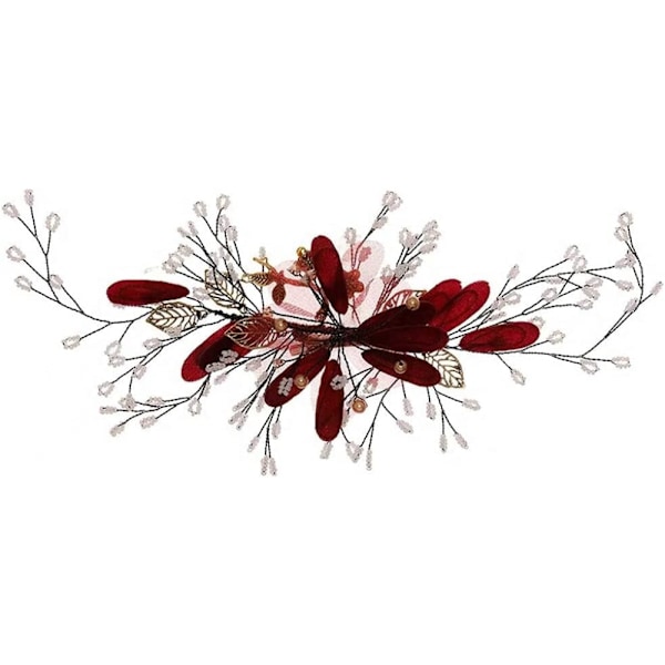 Röda blommor handgjorda hårnålar smycken pärlor pärlor brud hårnålar tiaror huvudbonad kvinnor bröllop hår accessoarer