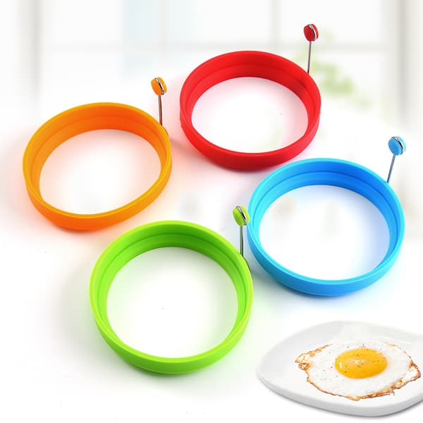 4 stk. stekt eggform for stekepanne, eggringer, silikonpannekakeform, rund grønn omelettform for matlaging av egg (sirkel)