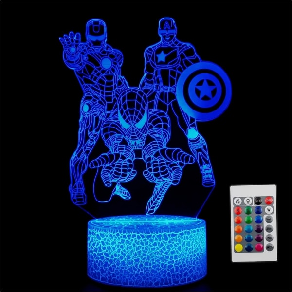 WJ 3D Illusion Nattlys LED Skrivebordslampe Berøringskontroll 7 Fargeendring for Hjemmedekorasjoner eller Feriebarnas Gaver hjältar