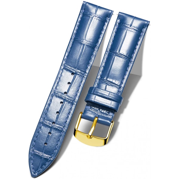 AVEKI Watch i äkta läder Flerfärgat vattentätt för män kvinnor, G-blå (22 mm)