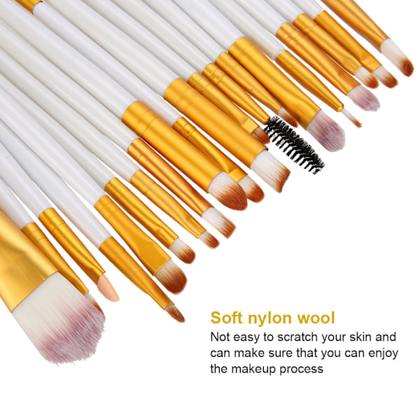 20 stk. Professionelle Kosmetikbørster + Makeup Taske Pudder Foundation Børster (Hvid+Guld)