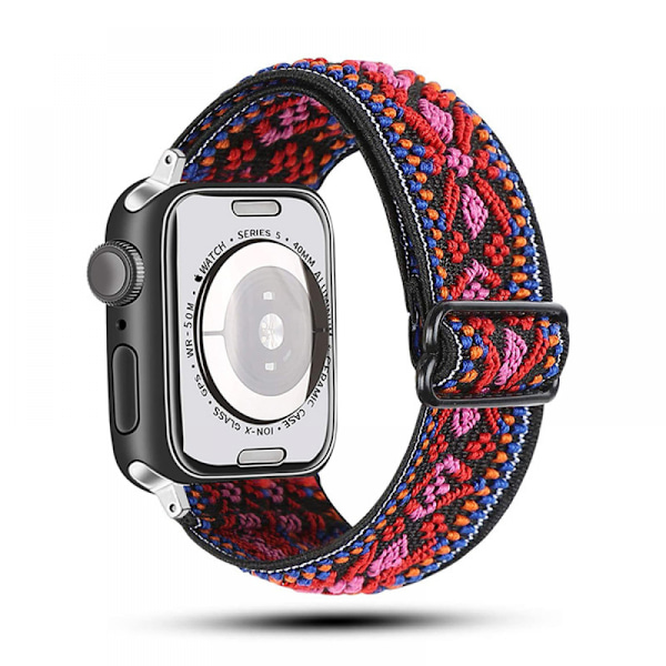 Justerbar elastisk nylon solo ringrem för Apple Watch, bohemisk stil smartklocka rem（etnisk stil2）