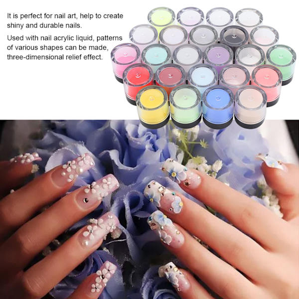 Akrylpulver Kristall Nagelkonst Tips Dekoration Builder Akryl Manikyrverktyg 24 Färger
