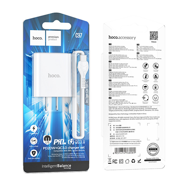 hoco. C97 ny PD20W+QC3.0 laddare för iPhone13 mobiltelefon snabbladdningshuvudset
