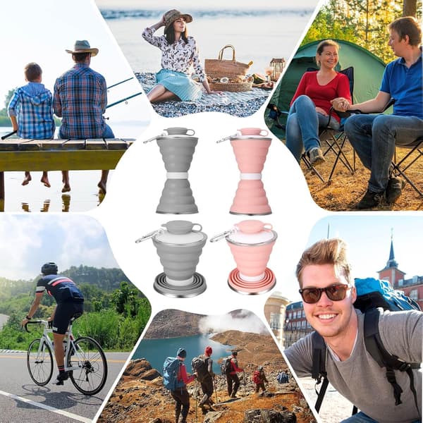 2-pack 500ml hopfällbara vattenflaskor, silikon läckagesäkra hopvikbara reseflaskor med karbinhake & rem – återanvändbara för sport grey+pink 500ML