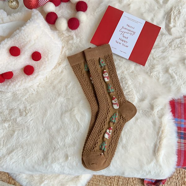 Joululahjasukat Lasten puuvillaa Syksy ja Talvi Keskituubi Sukat Iso Punainen Söpö ins Sukat Coffee colored snowman 1 pair