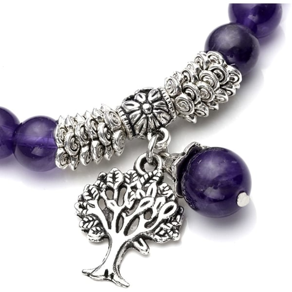Naturligt ametistarmband 8mm pärlor Aura Energy Lavender Life Tree Charm Crystal Armband Lady