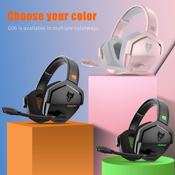 G06 Dobbelt trådløst gaming-headset med mikrofon til PS5, PS4, PC, mobil, Switch: 2,4 GHz trådløs + Bluetooth - 100 timers batteri - 50
