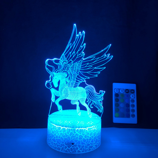 JUSTUP LED natlampe  Enhjørning-serie  3D illusionslampe 16 farver fjernbetjening til børns soveværelse dekorative lys -- Mønster E（Crack Seat）