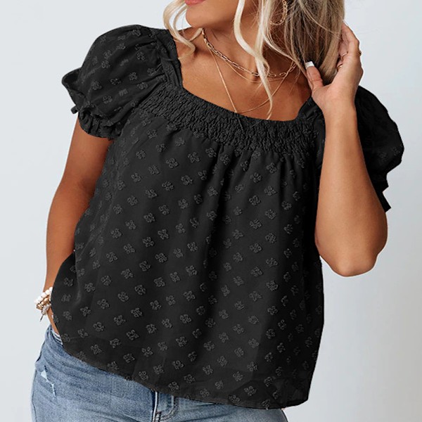 Chiffon Jacquard Kvadratisk Halsringning Topp XL