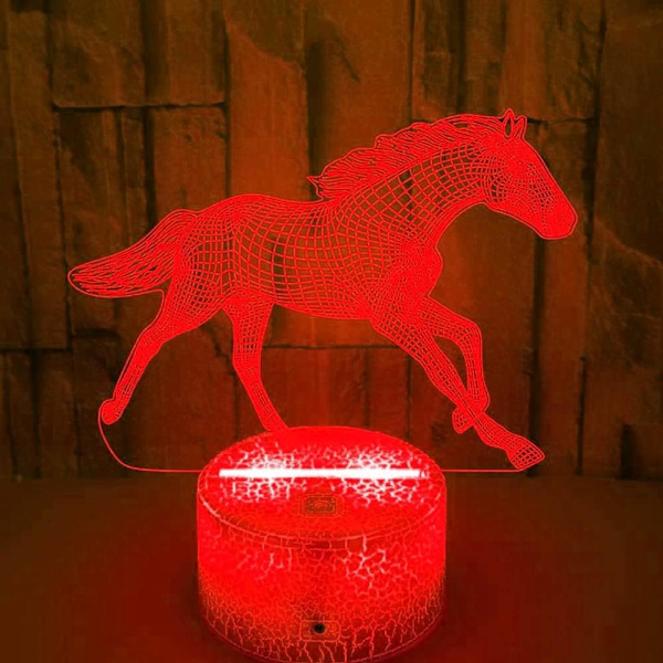 WJ 3D häst nattlampa bord skrivbord optisk illusion lampor 7 färgskiftande lampor LED bordslampa jul hem kärlek födelsedag barn barn inredning leksak present