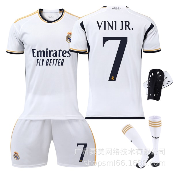 23-24 New Real Madrid Home Children's Adult Football Kit with Socks and Knee Guards-7 VINI JR.-24#