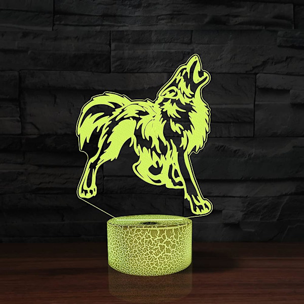 WJ 3D Cartoon Wolf Fjernbetjening 16 Farve Natlys Illusion Akryl LED Bordlampe Sengelampe Børns Soveværelse Skrivebordsdekoration Fødselsdagsgaver Legetøj