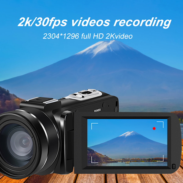 Ordro 2K 30FPS DV-videokamera 16x digital zoom 3 tum högdefinitions IPS-färgskärm nattvision infraröd videokamera