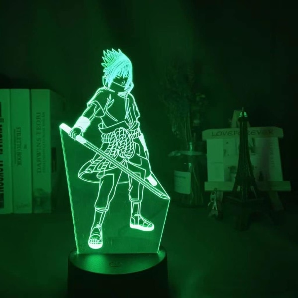 WJ 3D natlampe Uchiha Sasuke, 7 farver akrylplade 3D visuel lampe, 3D illusionslampe med 2-vejs strømtilstande, perfekt fødselsdagsgave Uchiha Sasuke