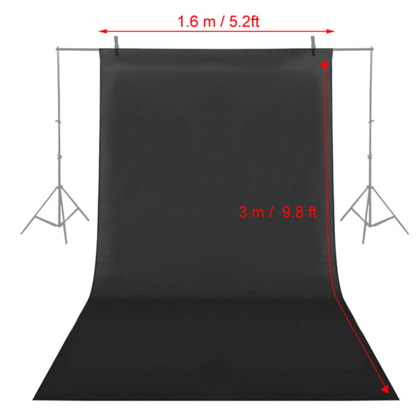 1,6*3m/5,2*9,8ft Fotografi Chromakey Baggrund Studio Bomuld Stand Baggrund (sort)