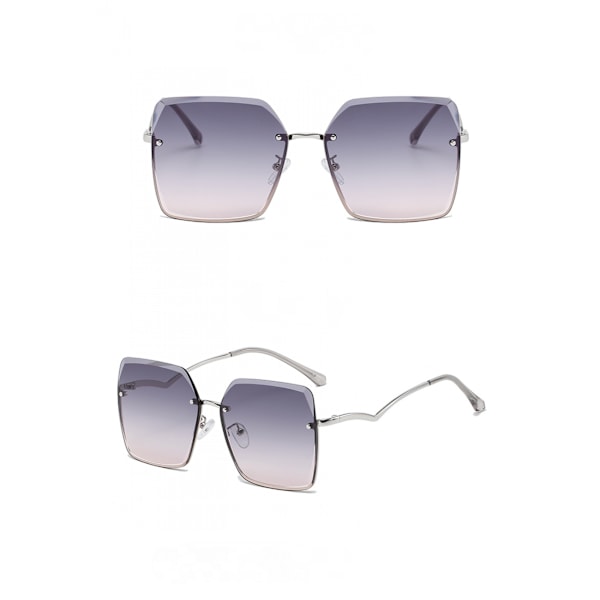 Mote Dame Rimless Kuttede Kant Solbriller UV-beskyttelse Store Ramme Solbriller---Rose Gull Ramme Gradient Rød