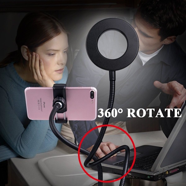 Urban Lifestyle LED Ring Light Kit med 3 Dæmpbare Hvide Lysindstillinger og Clip-on, USB-ledning og Batteridrevet, Bærbar til Video C